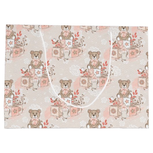 PASTEL PINK BABY BLOCKS TEDDY BEARS FLOWERS GROOT CADEAUZAKJE (Achterkant)