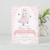 Pastel Pink Ballerina Unicorn Gold Girl Birthday Kaart (Staand voorkant)