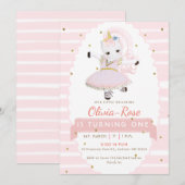 Pastel Pink Ballerina Unicorn Gold Girl Birthday Kaart (Voorkant / Achterkant)