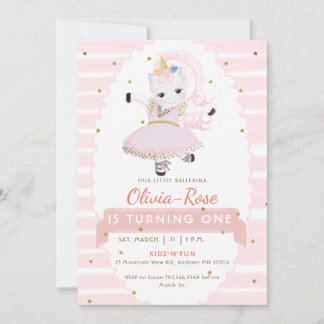 Pastel Pink Ballerina Unicorn Gold Girl Birthday Kaart