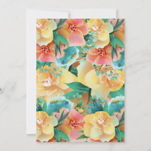 Pastel Pink Blauwgroen Gele Floral Weddenschap Kaart (Achterkant)