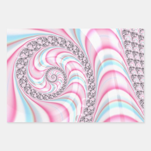 Pastel Pink Blue Candy Cane Spiral Fractal Inpakpapier Vel (Voorkant 3)