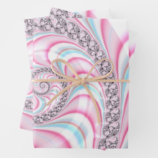 Pastel Pink Blue Candy Cane Spiral Fractal Inpakpapier Vel (In situ)