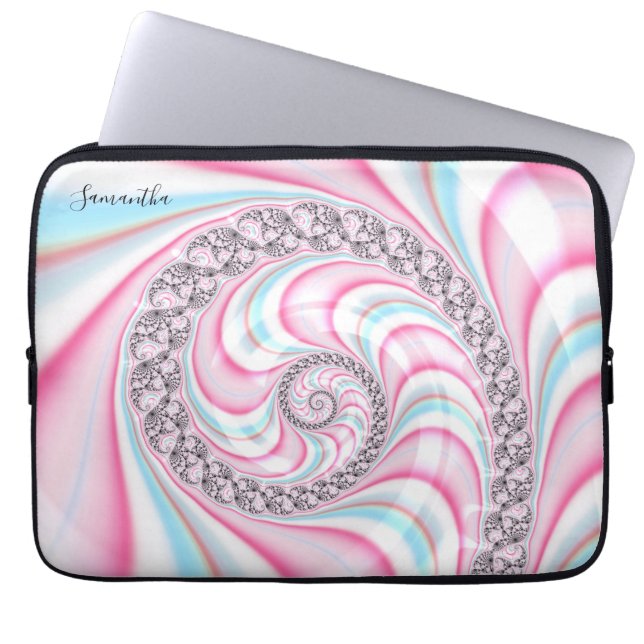 Pastel Pink Blue Candy Cane Spiral Fractal Laptop Sleeve (Voorkant)