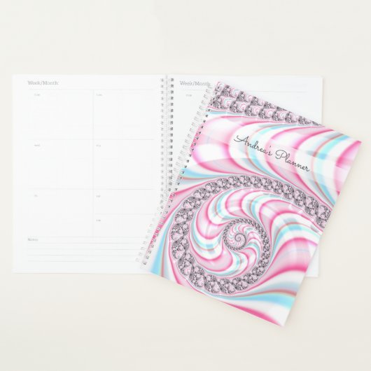 Pastel Pink Blue Candy Cane Spiral Fractal Planner (Display)