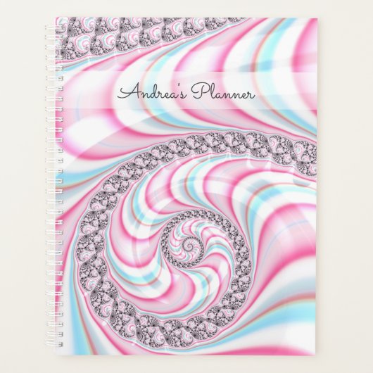 Pastel Pink Blue Candy Cane Spiral Fractal Planner (Voorkant)