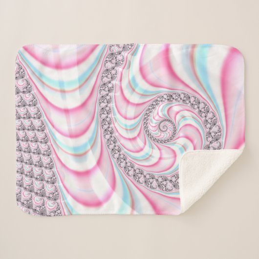 Pastel Pink Blue Candy Cane Spiral Fractal Sherpa Deken (Voorkant (horizontaal))