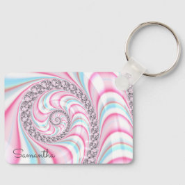 Pastel Pink Blue Candy Cane Spiral Fractal Sleutelhanger