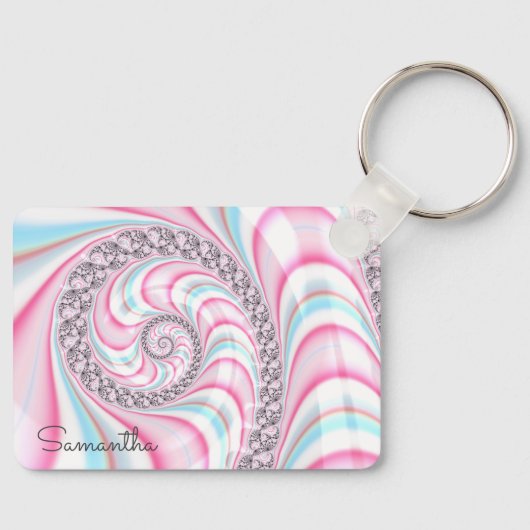 Pastel Pink Blue Candy Cane Spiral Fractal Sleutelhanger (Voorkant)