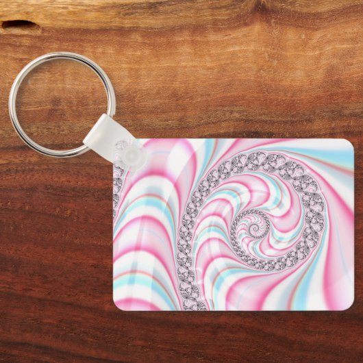 Pastel Pink Blue Candy Cane Spiral Fractal Sleutelhanger (Achterkant)