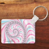 Pastel Pink Blue Candy Cane Spiral Fractal Sleutelhanger (Voorkant)