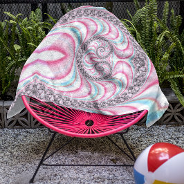 Pastel Pink Blue Candy Cane Spiral Fractal Strandlaken