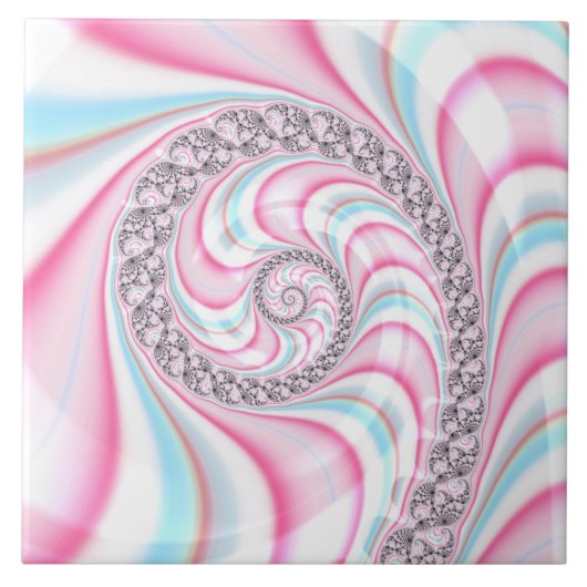 Pastel Pink Blue Candy Cane Spiral Fractal Tegeltje (Voorkant)