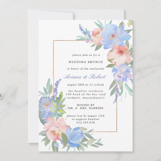 Pastel Pink Blue Floral Wedding Brunch Kaart (Voorkant)
