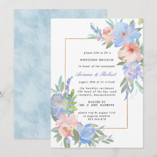 Pastel Pink Blue Floral Wedding Brunch Kaart