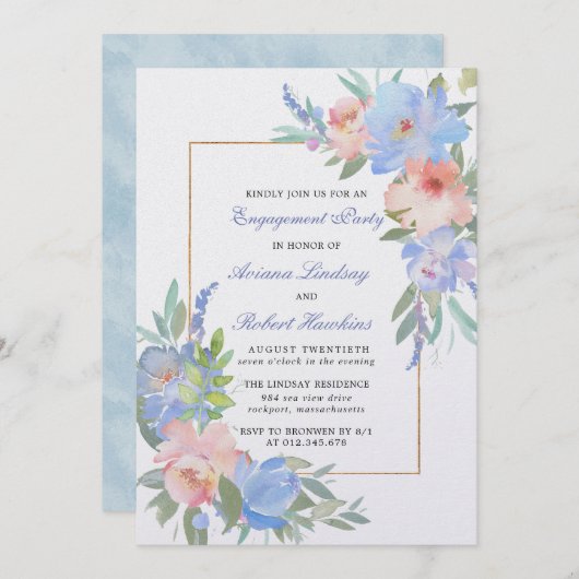Pastel Pink Blue Floral Wedding Verloving Kaart (Voorkant / Achterkant)