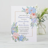 Pastel Pink Blue Floral Wedding Verloving Kaart (Staand voorkant)