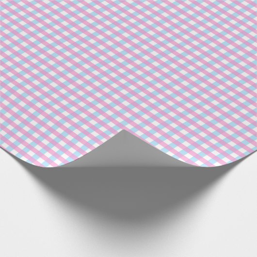 Pastel Pink Blue Gingham geruite cheque Cadeaupapier (Hoek)