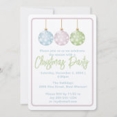 Pastel Pink Blue & Green Ornaments Christmas Party Kaart (Voorkant)