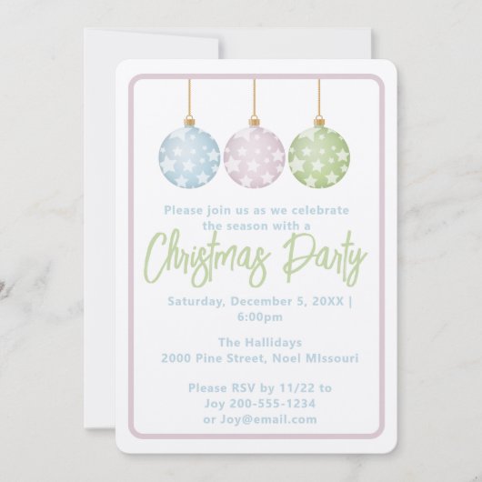 Pastel Pink Blue & Green Ornaments Christmas Party Kaart (Voorkant)