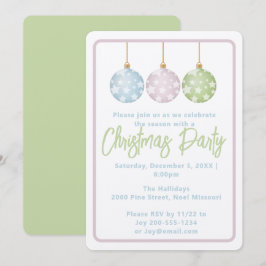 Pastel Pink Blue & Green Ornaments Christmas Party Kaart