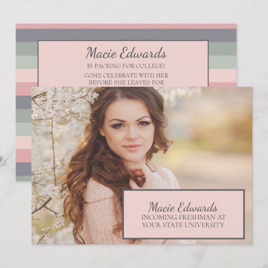 Pastel Pink Blue Green Photo College Trunk Party Kaart (Voorkant / Achterkant)