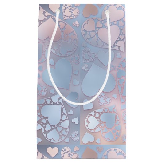 Pastel Pink Blue Heart Pattern Glossy Print Klein Cadeauzakje (Voorkant)