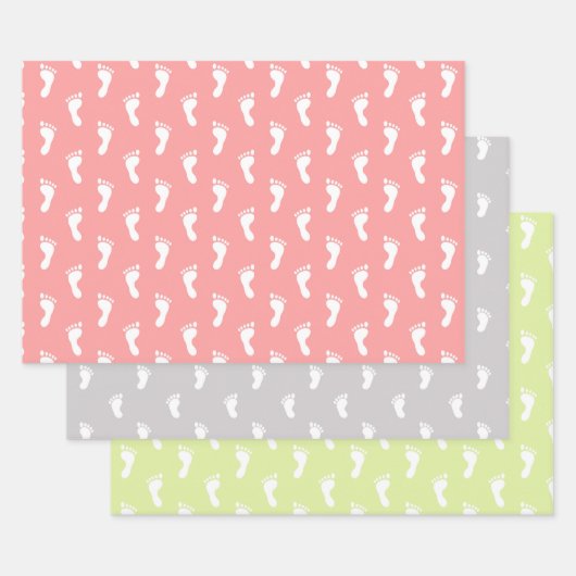 PASTEL PINK BLUE LIME GROENE ROWS OF BABY FEET INPAKPAPIER VEL (Set)