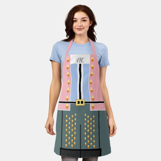 Pastel Pink Blue Monogram Nutkraker Schort (Gedragen)