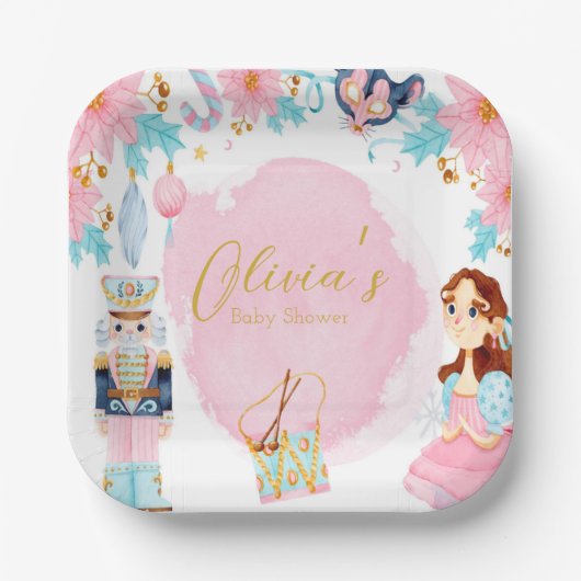Pastel Pink Blue  Nutkraker Baby shower Papieren Bordje (Voorkant)