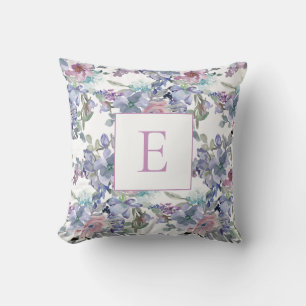 Pastel Pink Blue Purple Flowers White Monogram Kussen