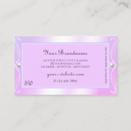 Pastel Pink Blue Sparkle Diamonds Initialen  Visitekaartje (Achterkant)