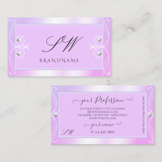 Pastel Pink Blue Sparkle Diamonds  monogram Visitekaartje (Voorkant / Achterkant)