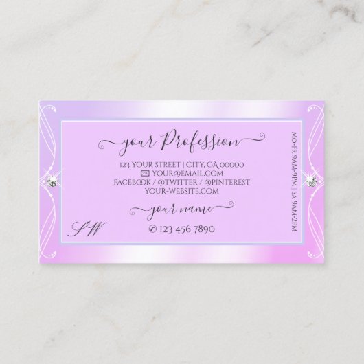 Pastel Pink Blue Sparkle Diamonds  monogram Visitekaartje (Achterkant)