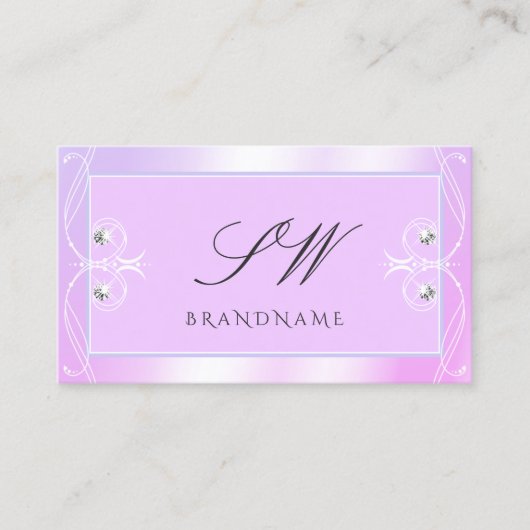 Pastel Pink Blue Sparkle Diamonds  monogram Visitekaartje (Voorkant)