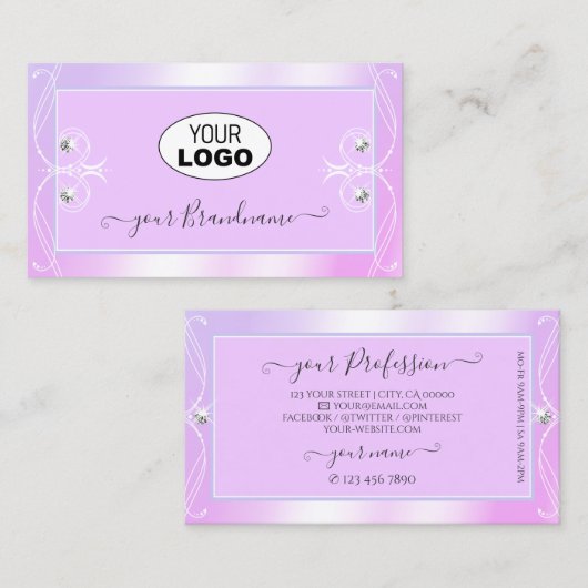 Pastel Pink Blue Sparkle Diamonds voegt  Logo toe Visitekaartje (Voorkant / Achterkant)