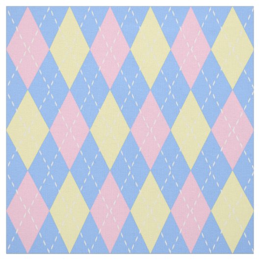 Pastel Pink Blue Yellow Argyle Patroon Stof (Swatch)