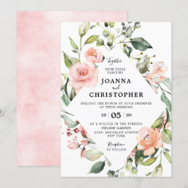 Pastel Pink Blush Roos Floral Geometric Weddenscha Kaart