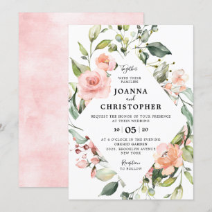 Pastel Pink Blush Roos Floral Geometric Weddenscha Kaart