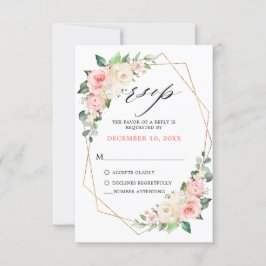 Pastel Pink Blush Roos Floral Geometric Weddenscha RSVP Kaartje