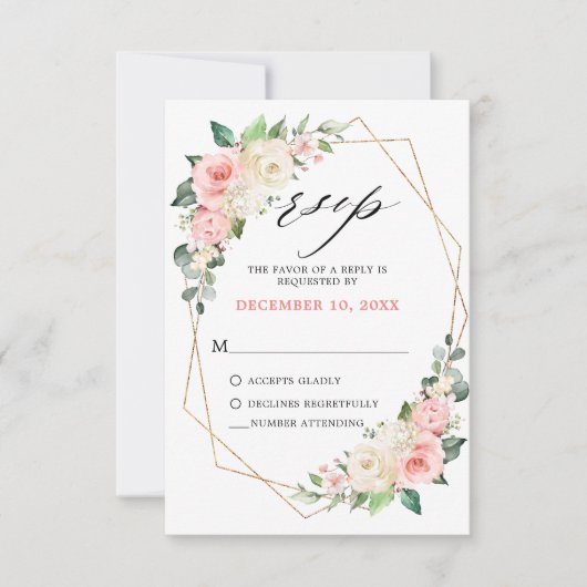Pastel Pink Blush Roos Floral Geometric Weddenscha RSVP Kaartje (Voorkant)