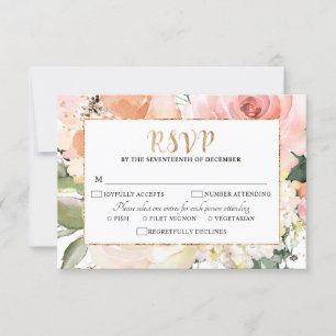 Pastel Pink Blush Roos Floral Geometric Weddenscha RSVP Kaartje