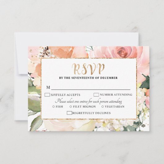 Pastel Pink Blush Roos Floral Geometric Weddenscha RSVP Kaartje (Voorkant)