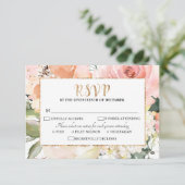 Pastel Pink Blush Roos Floral Geometric Weddenscha RSVP Kaartje (Staand voorkant)