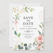 Pastel Pink Blush Roos Floral Geometric Weddenscha Save The Date (Voorkant)