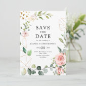 Pastel Pink Blush Roos Floral Geometric Weddenscha Save The Date (Staand voorkant)