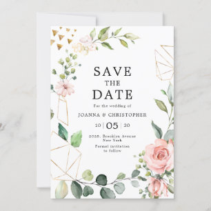 Pastel Pink Blush Roos Floral Geometric Weddenscha Save The Date