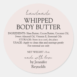 Pastel Pink Body Butter Organic Business Classic Ronde Sticker