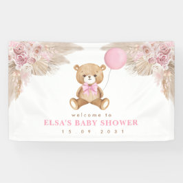 Pastel Pink Boho Pampas Teddy Bear Welkom Baby Spandoek