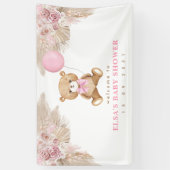 Pastel Pink Boho Pampas Teddy Bear Welkom Baby Spandoek (Verticaal)